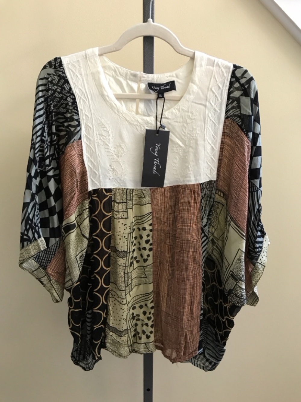 Vivy Tuvah Ivory Multi-Pattern Patchwork Tunic Top